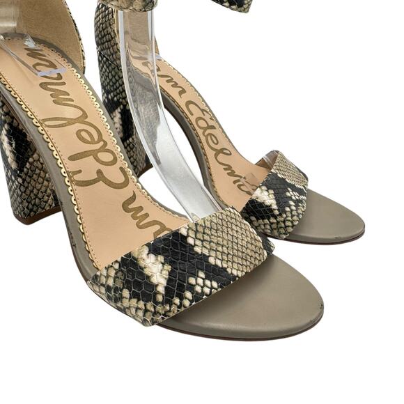 Sam Edelman Yaro Taupe Snakeskin Python Leather Block Heel Ankle Strap Sandals - Picture 7 of 10